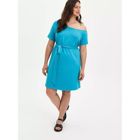 New TORRID Mini French Terry Off-Shoulder Tee‎ Shirt Dress Size 0 Large 12 $65 - Picture 1 of 14